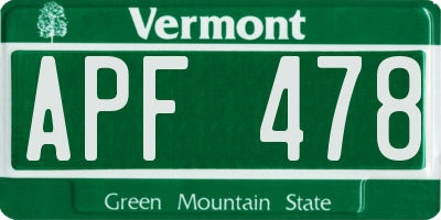 VT license plate APF478