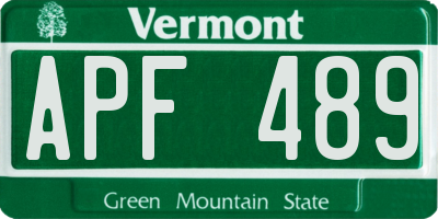 VT license plate APF489