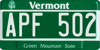 VT license plate APF502