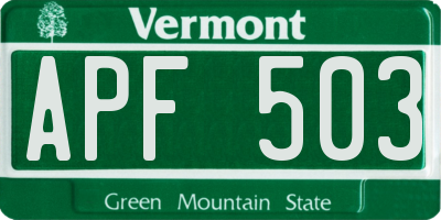 VT license plate APF503