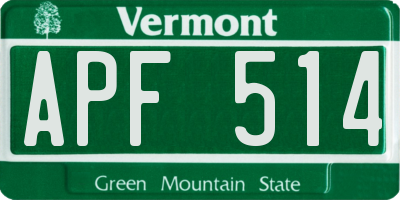 VT license plate APF514