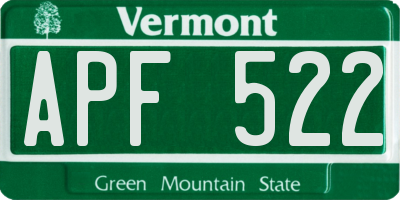 VT license plate APF522