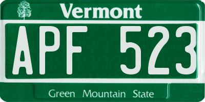 VT license plate APF523