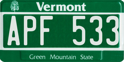 VT license plate APF533