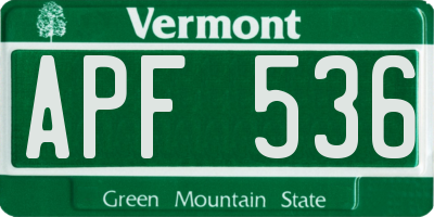 VT license plate APF536