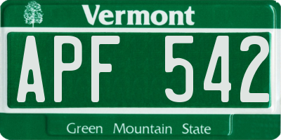 VT license plate APF542