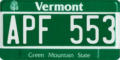 VT license plate APF553