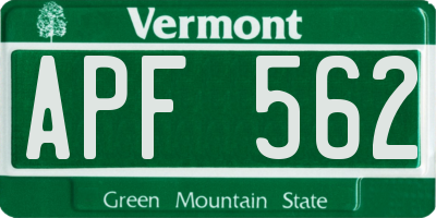 VT license plate APF562