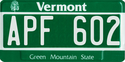 VT license plate APF602