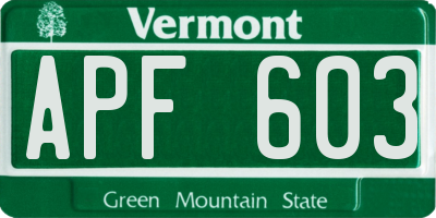 VT license plate APF603
