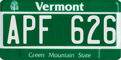VT license plate APF626