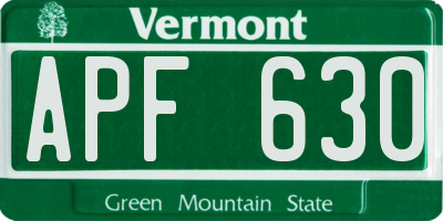 VT license plate APF630