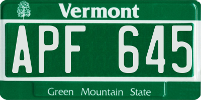 VT license plate APF645