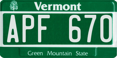 VT license plate APF670