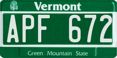 VT license plate APF672