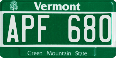 VT license plate APF680