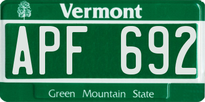VT license plate APF692