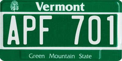 VT license plate APF701