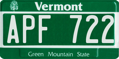 VT license plate APF722