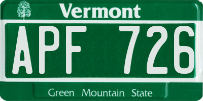 VT license plate APF726