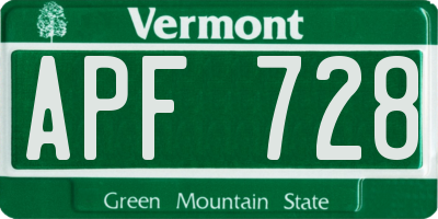 VT license plate APF728