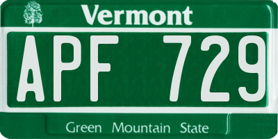 VT license plate APF729