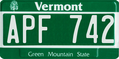 VT license plate APF742