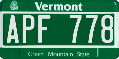 VT license plate APF778