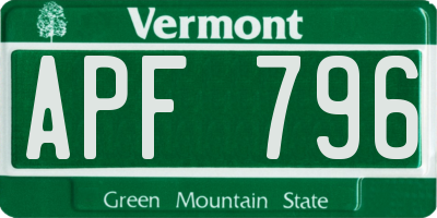 VT license plate APF796