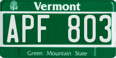 VT license plate APF803
