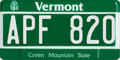 VT license plate APF820