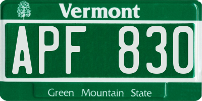 VT license plate APF830