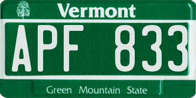 VT license plate APF833
