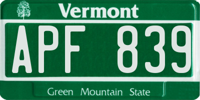 VT license plate APF839