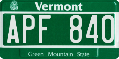 VT license plate APF840