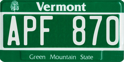 VT license plate APF870