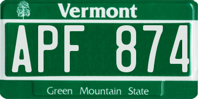 VT license plate APF874