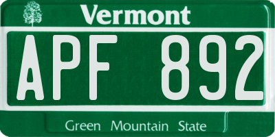 VT license plate APF892
