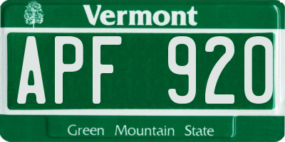 VT license plate APF920