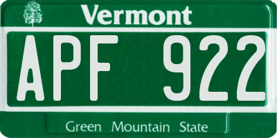 VT license plate APF922