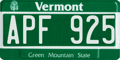 VT license plate APF925