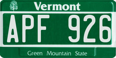 VT license plate APF926