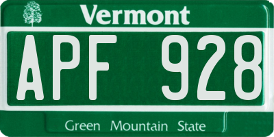 VT license plate APF928