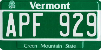 VT license plate APF929