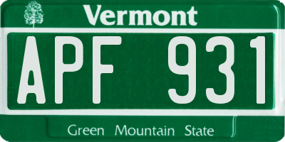 VT license plate APF931