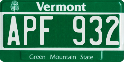 VT license plate APF932