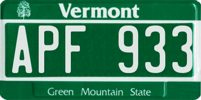 VT license plate APF933