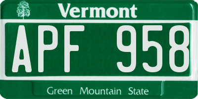 VT license plate APF958