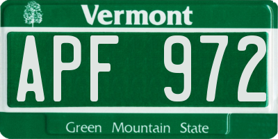 VT license plate APF972