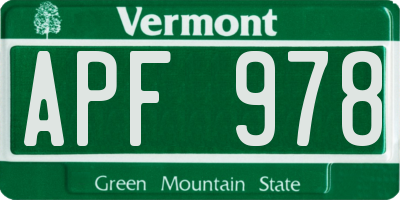 VT license plate APF978